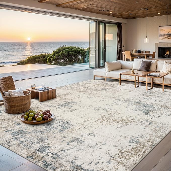 Area Rugs Living Room Rug - 5x7 Washable Modern Abstract Soft Neutral Non-Slip Carpet Large Indoor Floor Stain Resistant Thin Carpets for Bedroom Dining Room Farmhouse Nursery Home Office Multi-CubbioJoy