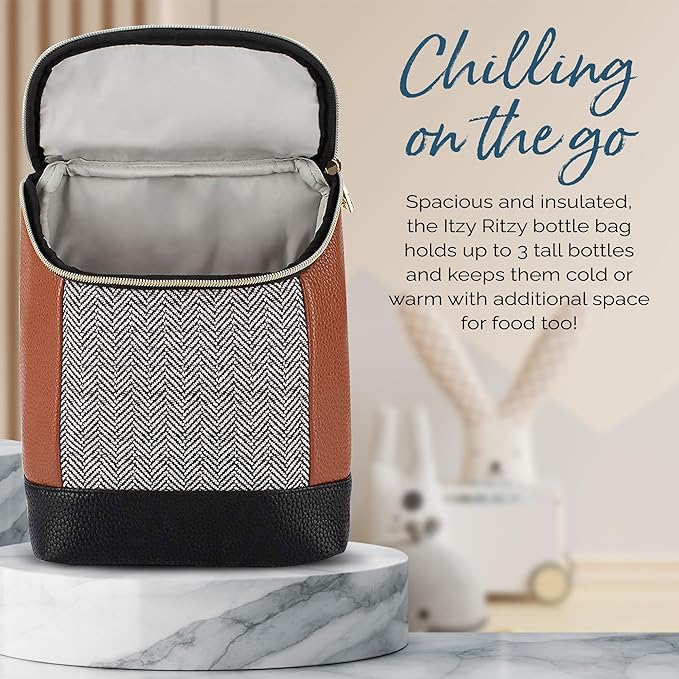 Itzy Ritzy Insulated Bottle Bag – Keeps Bottles Warm or Cool - Holds 3 Bottles & Features Interior Pocket For Ice Pack (Not Included), Coffee and Cream-CubbioJoy