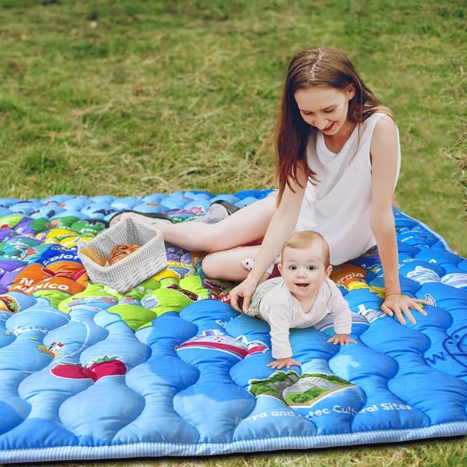 Baby Play Mat, 50x50 Playpen Mat with Super Soft Touch, Thick Activity Mat with Upgraded Anti-Slip Bottom, Machine Washable Crawling Mat for Floor & Picnic (Map)-CubbioJoy