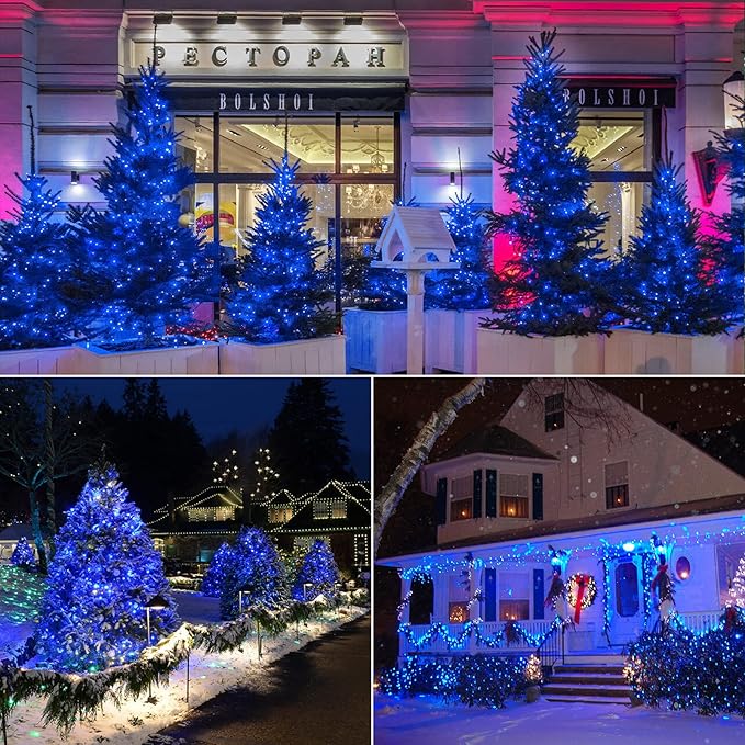 Brizled Blue Christmas Lights, 33ft 100 LED 5MM Wide Angle Christmas Tree Lights, 120V UL Certified Mini String Light Connectable Outdoor Waterproof Blue Light for Xmas Room Party Decor, Green Wire-CubbioJoy