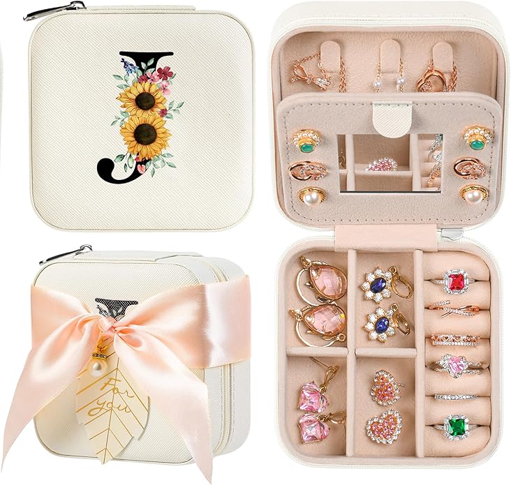 AYGXU Travel Jewelry Box for Women and Girls - Small Case With Initial A-Z - Teacher Gifts-CubbioJoy