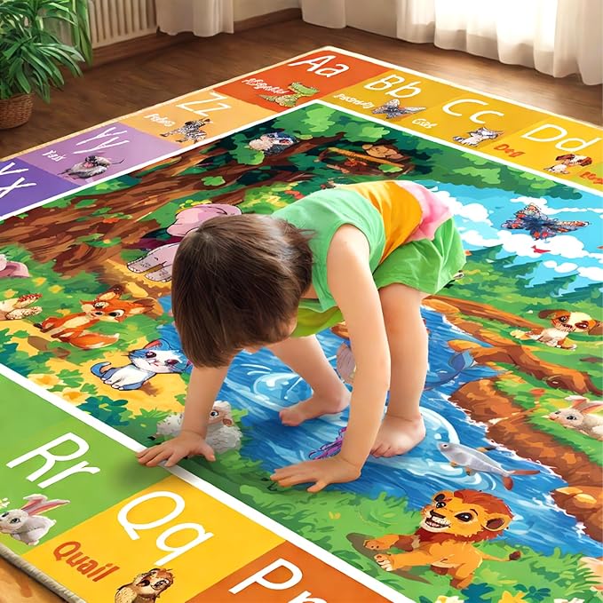 ABC Rug for Kids Room, ABC Baby Mats for Floor Toddlers, Alphabet Play Mat Elementary Preschool Kid's Rugs with Animal Illustrations - (78.7X59 Inches)-CubbioJoy