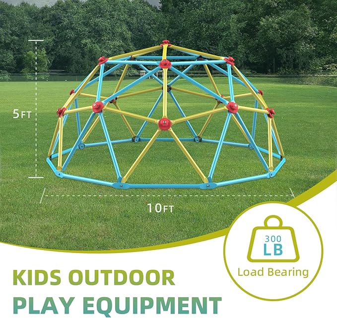 Climbing Dome, 10FT Jungle Gym with Swing for Kids 3 to 10 Outdoor Play Equipment, Supports 800lbs Toddler Play Set, Anti-Rust & Easy Assembly, Gift for Boys Girls (Yellow & Blue)-CubbioJoy