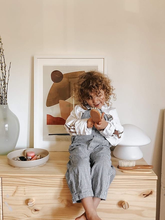 4 Piece Wooden Baby Hair Brush and Comb Set for Newborns & Toddlers in Chic Gift Box - Ultra Soft Natural Goat Hair and Wood Baby Brush Set Prevents Cradle Cap - Perfect Registry Gift (Blue)-CubbioJoy