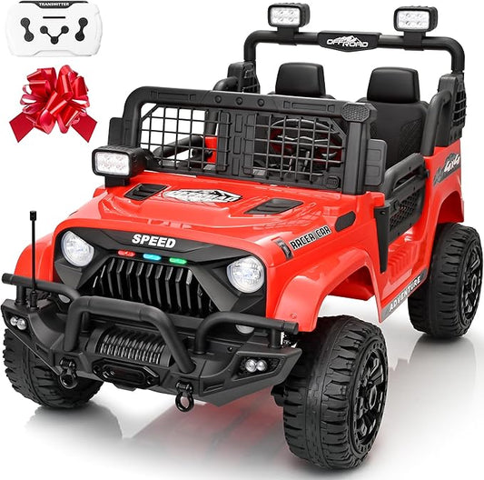 2 Seater Ride On Car Truck with Remote Control XL, Kids 24V Battery Powered Electric Vihicle w/21 in Seat, 3 Speeds, 2WD/4WD Switichable, Shock Absorbers,Bluetooth, Flower, Gift Choice-CubbioJoy