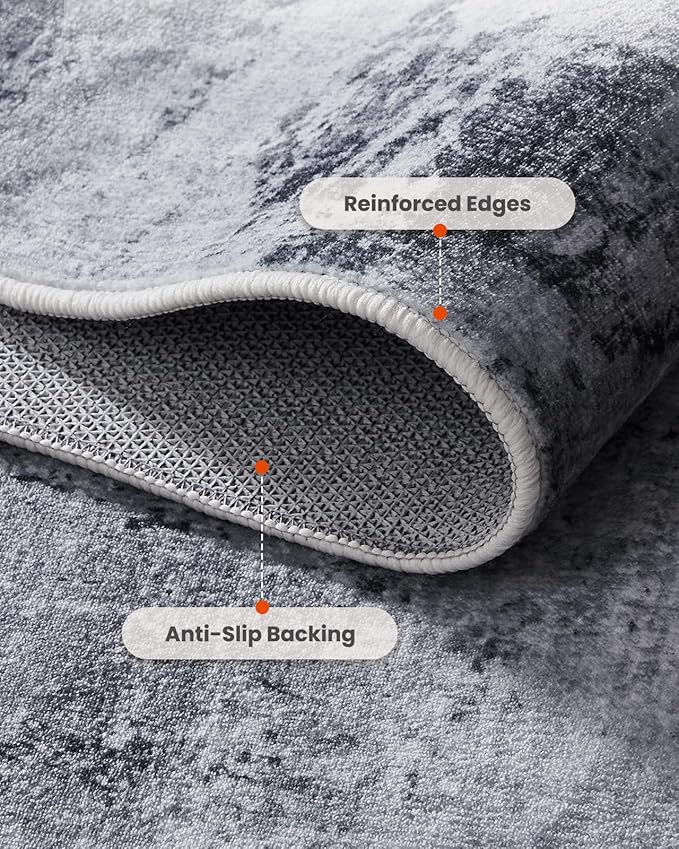 Amada 8x10 Area Rug, Modern Abstract Living Room Rug with Non-Slip Backing & Short Pile, Large Washable Rug with Abstract Pattern for Living Room, Bedroom and Dinning Room, Grey-CubbioJoy