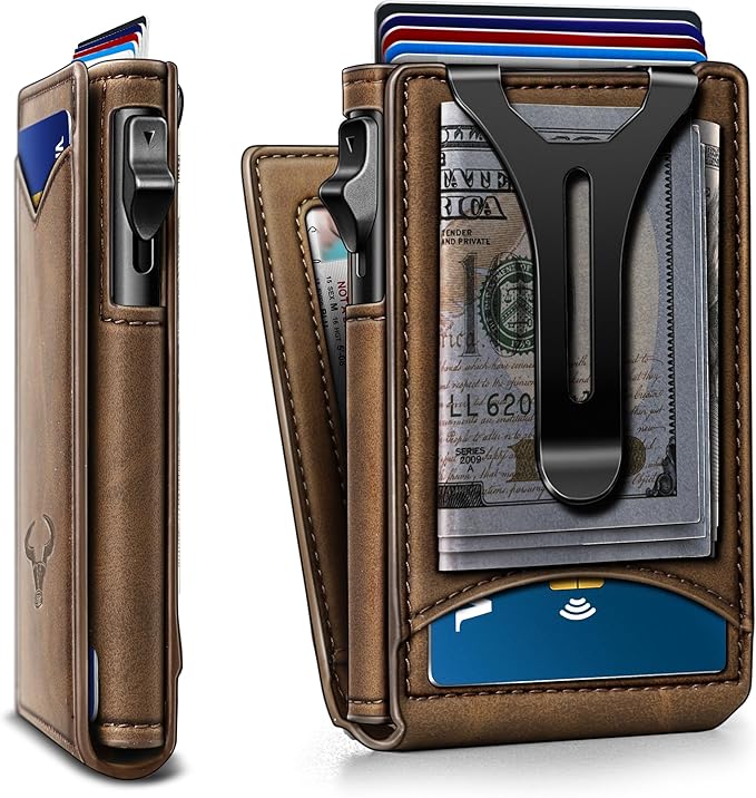 BULLIANT Men Wallet,Money Clip Wallet Slim For Gift Men 9Cards-Metal Credit Card Case in Magnetic Leather Flip-CubbioJoy