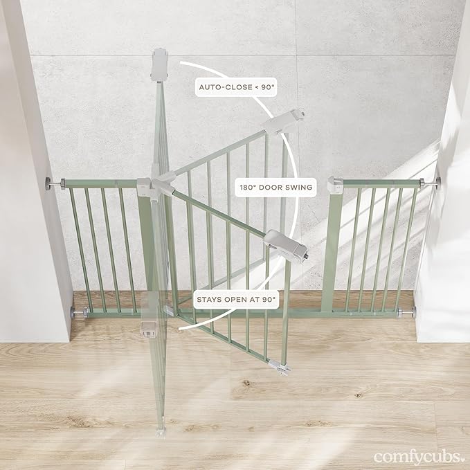 Comfy Cubs Baby Safety Gate with 3 Extensions - Adjustable 42" x 1.9" x 30" Q195 Steel Doorway Barrier - Powder-Coated Finish for Stairs and Doorways - Walk-Through Design Pet Gate - Sage-CubbioJoy