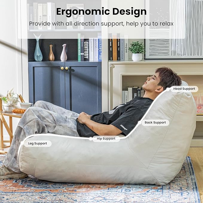 Bean Bag Chair Lazy Bean Bag Sofa, Floor Beanbag Chairs with Stuffed High-Density Foam, Memory Foam Bean Bag Sofa for Living Room, Bedroom and Office-CubbioJoy