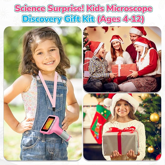 3" Screen Digital Microscope for Kids: 1000X Rechargeable Mini Pocket Portable Miniscope Magnifying Glass 4K Coin Jewelry Loupe Edu Science STEM Toy Xmas Gift 4-12 Boys Girls-CubbioJoy