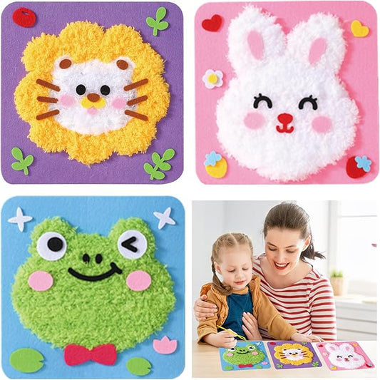 DIY Embroidery Doll Kit, Cartoon Animal Craft Sewing Kit for Kids, Felt Crafts, Beginner Sewing for Kids Ages 4-8 Plus - Helps Develop Fine Motor Skills (3PCS-Frog/Lion/Rabbit)-CubbioJoy