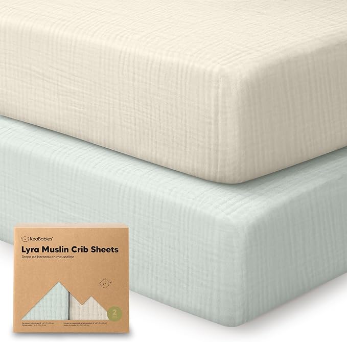 KeaBabies 2-Pack Muslin Crib Sheets for Boys, Girls - 100% Organic Cotton Fitted Baby Crib Mattress Sheet, Soft Breathable Standard Toddler Bed Cover Bedding Set, Neutral, Durable 52x28 (Willow)-CubbioJoy