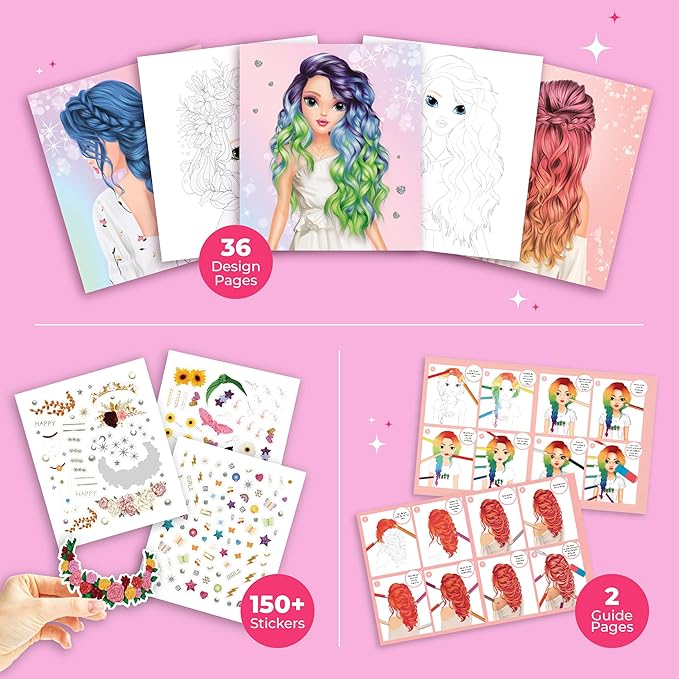 BSCOOL - Drawing, Coloring & Activity Book. Create Hairstyles with Stickers and Guides. Fashion Design Sketchbook for Kids 5 and up. Little Designer Creativity Book - Fashion Design for Kids-CubbioJoy