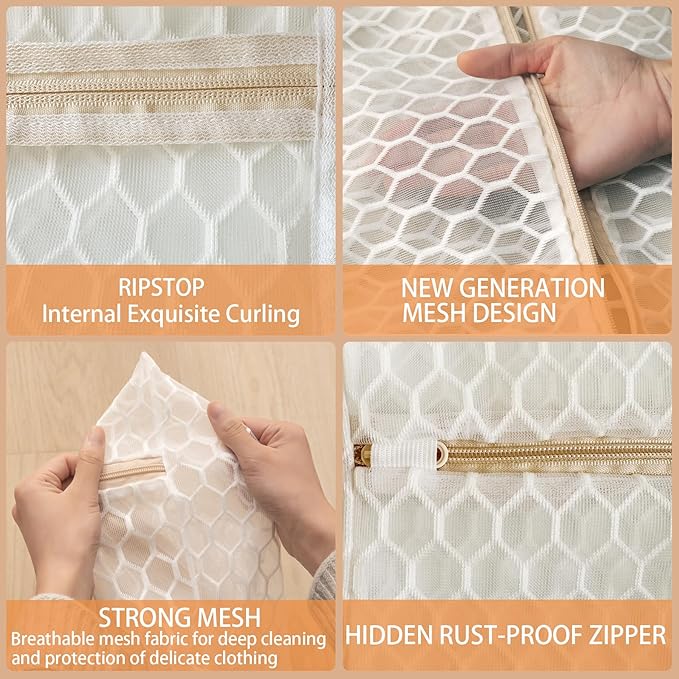 6 Pack Laundry Bag, Durable Big Honeycomb Mesh Laundry Bags Suitable for Delicate Clothes Washing (3 Large, 3 Medium)-CubbioJoy