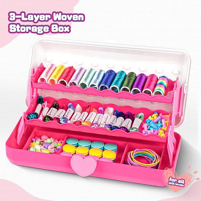 Cmiolacuna Friendship Bracelet Making Kit for Girls, 3-Layer Storage Box Arts and Crafts Bracelets Jewelry String Maker Kit Ages 8-12,Best Christmas Birthday Gift for Girls 6 7 8 9 10 11 12 Year Old-CubbioJoy