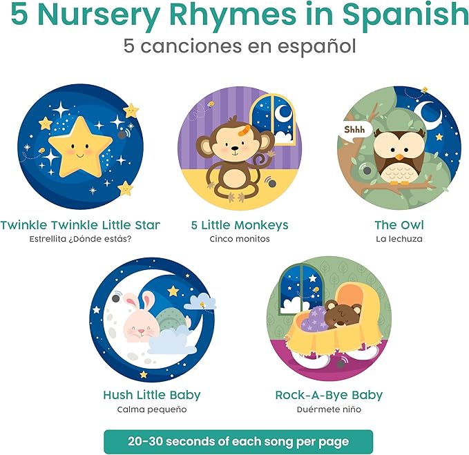 Binibi Spanish Musical Book for Toddlers 1-3 Estrellita ¿Dónde Estás? & Other Nursery Rhymes | Spanish Learning for Kids | Bilingual Children's Sound Book | Libro en español para bebés-CubbioJoy