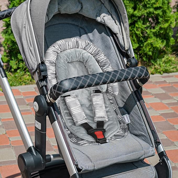 Infant Car Seat Insert, HNHUAMING Baby Car Seat Head & Body Support with 2 Strap Pads, Ultra Soft Newborn Preemie Carseat Insert Cushion for Girls Boys, Fits Car Seat, Stroller, Swing, Bouncer, Gray-CubbioJoy