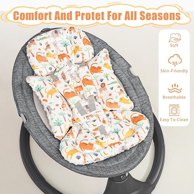 Infant Car Seat Insert, Soft Baby Car Seat Head & Body Support for Girl Boy, Reversible Newborn Preemie Carseat Insert Cushion with 3 Straps Pads Fits CarSeat, Stroller, Swing, Bouncer, Animals-CubbioJoy