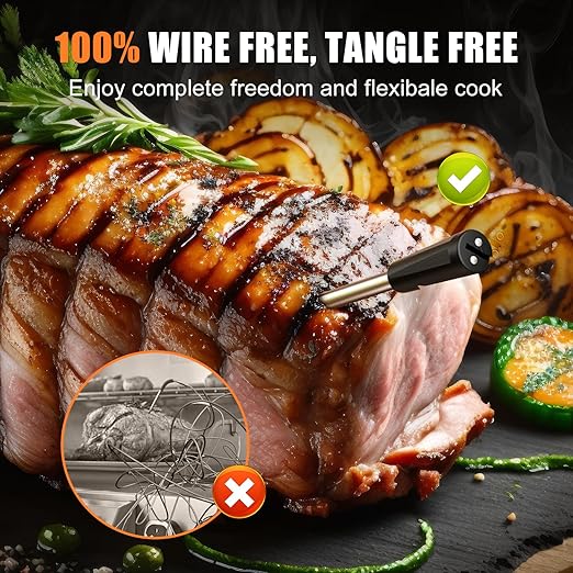 INSMART Wireless Smart Meat Thermometer,330FT Bluetooth Range,100% Waterproof,Precision Cooking Grilling,Multi Sensors,for BBQ,Oven,Grill,Kitchen,Smoker, Rotisserie Turkey Beef/iOS & Android App-CubbioJoy