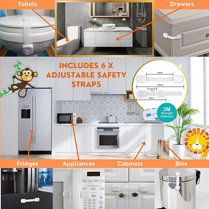 Baby Proofing Kit 67pcs All in One Includes Magnetic Cabinet Locks for Baby Proofing, Corner Bumper Protectors, Child Safety Strap Locks, Power Point Outlet Covers, Finger Pinch Guards & Bath Toys-CubbioJoy