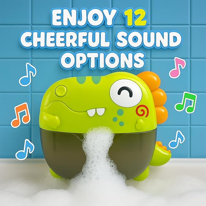 Bath Bubble Machine - Bubble Bath Maker with Lights & Music - Baby Bath Toys Bubble Maker for Bathtub - Dinosaur Toys for Kids 2-4, Strong Suction BPA Free-CubbioJoy