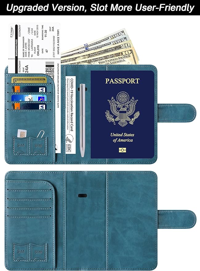 Airtag Passport Holder Cover Wallet Travel Essentials Leather Rfid Blocking Case Vacation Luggage Must Haves Travel Accessories for Men Women (117#Blue)-CubbioJoy
