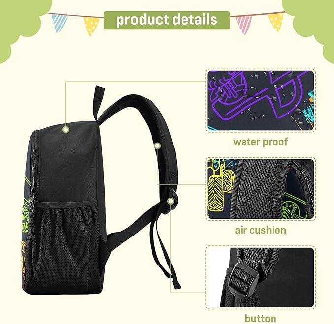 Colorful Monster Truck Toddler Backpack Waterproof Mini Backpack with Name/Text Preschool Backpack Cute Small Backpack Kindergarten Pre School Bags 13 Inch, Medium, Pattern 2-CubbioJoy