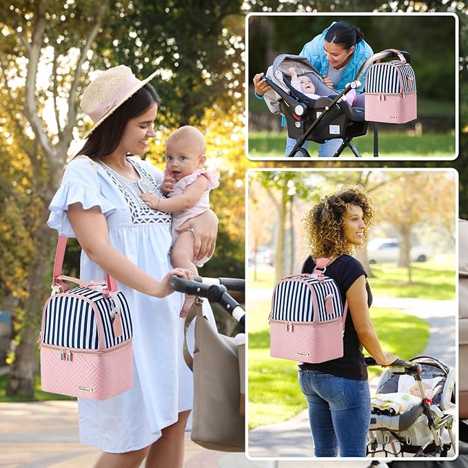 Breastmilk Cooler Bag with Ice Pack Fits 6 Baby Bottles up to 9 Ounce, Breast Milk Pump Cooler Bag with Shoulder Strap for Nursing Mom Daycare, Work, Travel- Straps-CubbioJoy