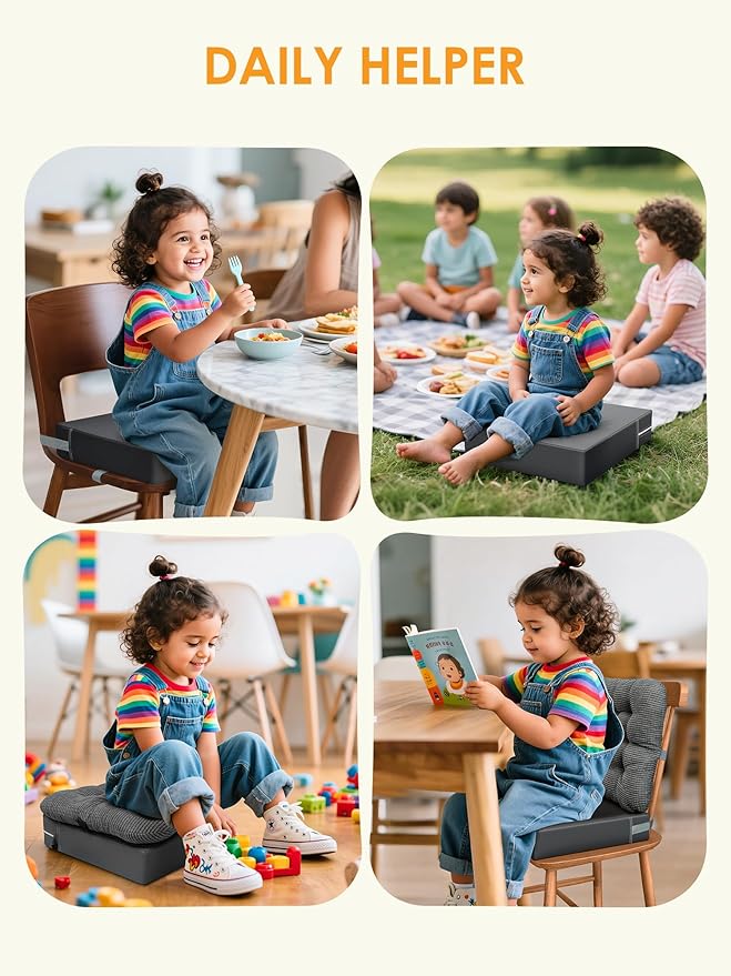 Booster Seat for Kitchen Chair, Adjustable Washable Safety Belts Toddler Booster Seats, PU Non-Slip Kids Dining Table Booster Seat, Portable Travel Increasing Cushion for Baby Child Kid Boy Girl-CubbioJoy