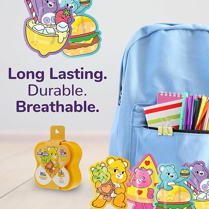 BioSwiss Care Bears Bandages, Sweet and Sour Care Bear Shaped Self Adhesive Bandage, Latex Free Sterile Wound Care, Fun First Aid Kit Supplies for Kids, 50 Count-CubbioJoy