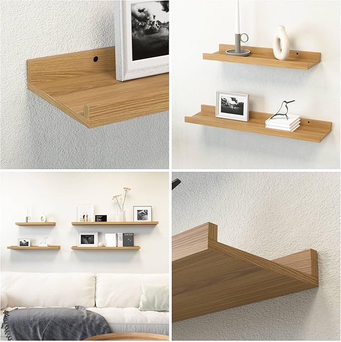 47.2 Inches Long Floating Shelves Wall Mounted, 2 Set Rustic Wall Shelf for Bedroom, Nursery Book Shelf with Lip, Picture Ledge Shelf for Wall Decor Living Room Bathroom Kitchen - Oak-CubbioJoy