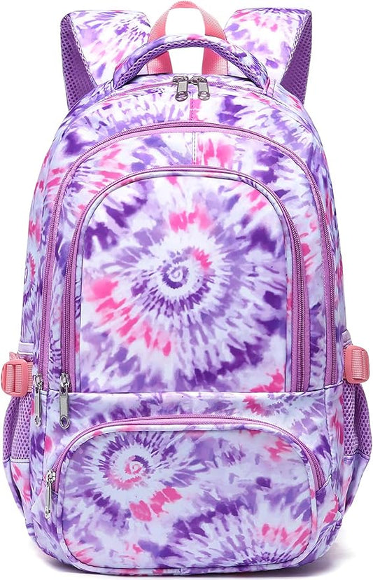 BLUEFAIRY Kids Backpack for Girls Elementary Primary Middle School Bag for Aged 8-10 for Teens Childs Bookbag Back to School Bag Mochilas Escolares para Niñas de 7 8 9 10 Tie-dye Purple-CubbioJoy