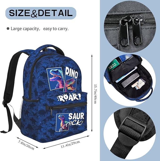 Dinosaur Backpack for Kids Boys Girls, ROAR! DINO SAUR ATTACK! Cartoon Dinosaur Pattern School Bag, Lightweight Ergonomic Durable Bookbag for Age 5-12, Ideal for School Outdoor Travel Daypack-CubbioJoy