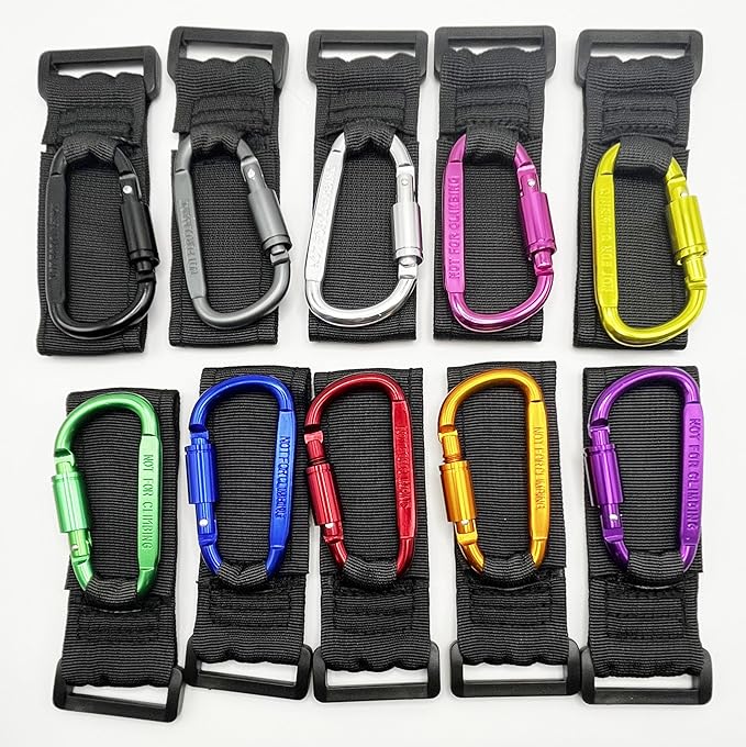 Baby Stroller Hook, Carry 30 lbs per Stroller Carabiner Clip, Adjustable Baby Stroller & Car Seat Hook for Hanging Diaper Bag, Wheelchair, Golf cart, Shopping and Pet Cart(2 Pcs Black)-CubbioJoy