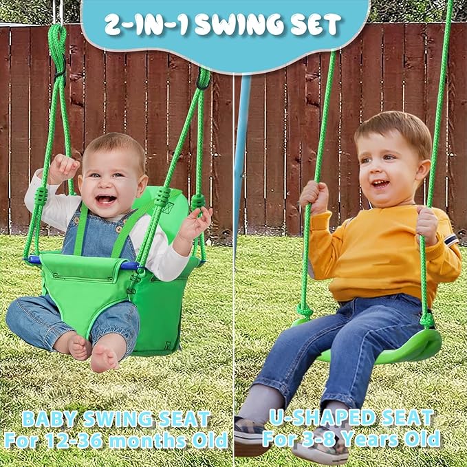 2-in-1 Toddler Swing Set with Metal Stand, Safety Belt & 4 Anchors - A-Frame Swing for Kids 6 Months+ (Blue, Indoor/Outdoor Backyard Playground)-CubbioJoy