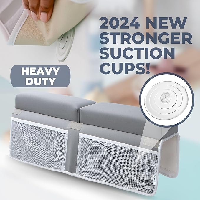 Comfortable Baby Bath Kneeler and Elbow Rest Pad Set – Thick Memory Foam Bath Kneeling Pad with Elbow Support – Baby Bathtub Cushion with Toy Organizer for Bathing Infant or Toddler - Grey-CubbioJoy