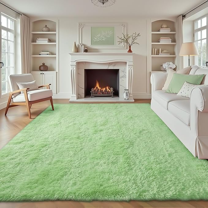 6x9 Area Rug for Living Room: Fluffy Shag Soft Washable Rugs Large Fuzzy Plush Indoor Carpet for Bedroom Nursery Playroom Kids Girls Boys Room (Sage Green, 6'x9')-CubbioJoy