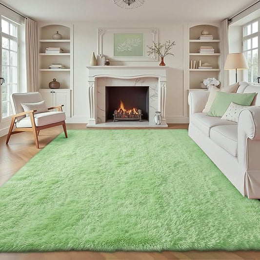 6x9 Area Rug for Living Room: Fluffy Shag Soft Washable Rugs Large Fuzzy Plush Indoor Carpet for Bedroom Nursery Playroom Kids Girls Boys Room (Sage Green, 6'x9')-CubbioJoy