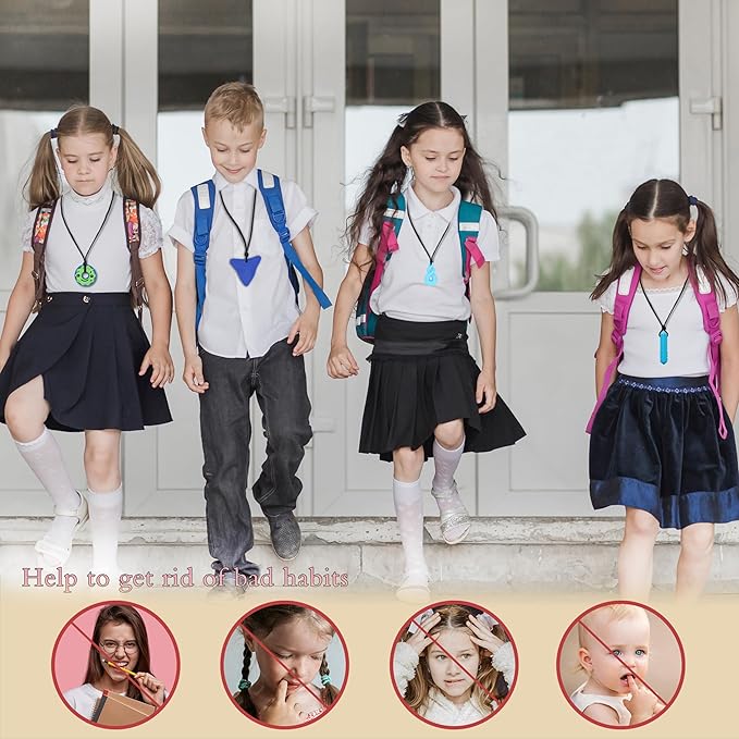 Chew Necklaces for Sensory Kids, 6 PCS Sensory Chew Necklaces for Boys Girls with ADHD, SPD, Autism, Chewing Needs, Silicone Chewy Necklaces Chew Toys for Adults Used for Reliving Anxiety and Stress-CubbioJoy