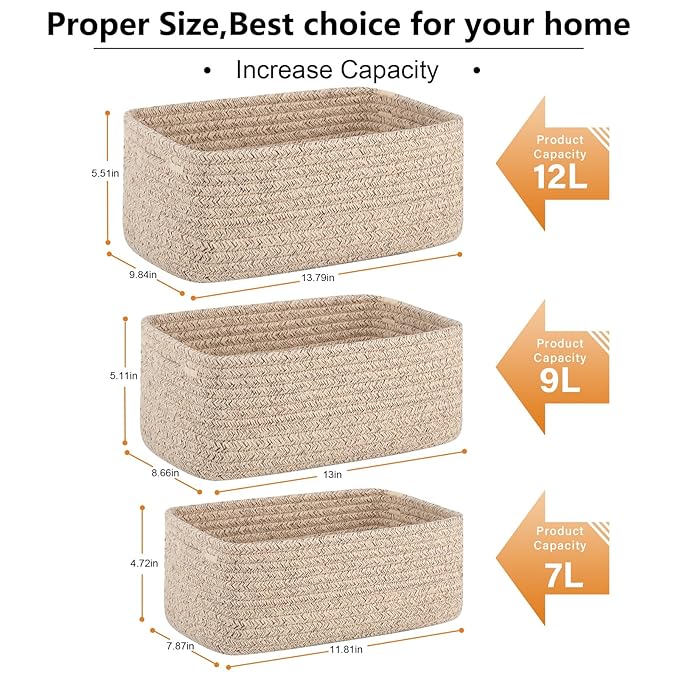 4 Pack Small Storage Shelf Baskets for Organizing, Mini Woven Rope Storage Bins for Towels, Cute Decorative Closet Organizer，Baby Nursery, Gift Empty Baskets -13.78''Lx9.84''Wx5.51''H-Brown-CubbioJoy