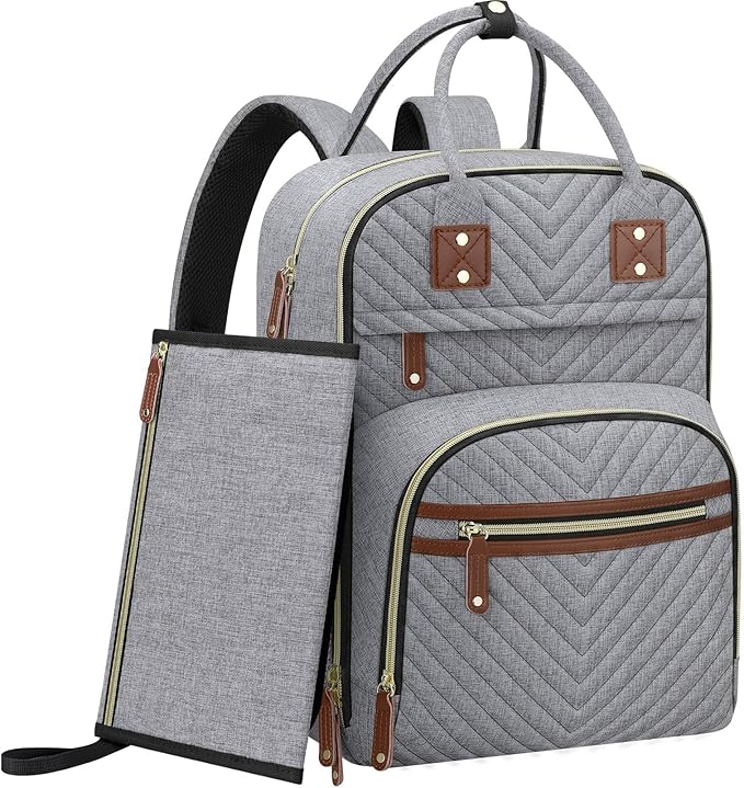 Diaper Bag Backpack for Women with Changing Pad, Baby Bag with Insulated Pockets Multifunctional Diaper Bags For Baby Girl Boy Waterproof Baby Bags For Boys Girls Maternity Bag Grey-CubbioJoy