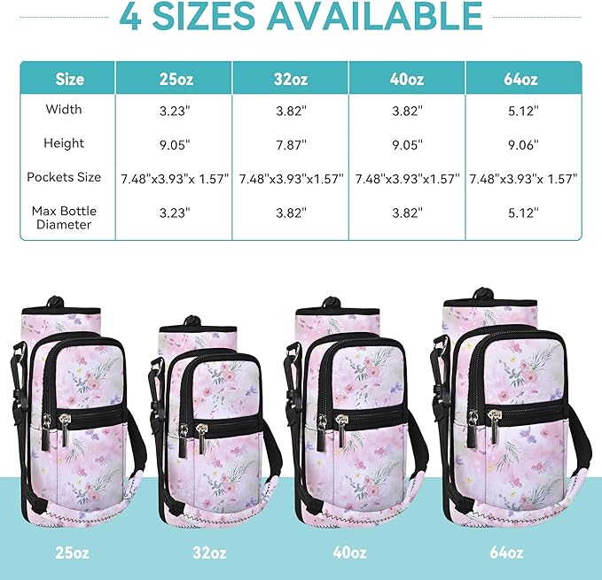 25/32/40/64oz Water Bottle Bag Holder Carrier-Insulated Crossbody Sling Case Sleeve with Strap & Pockets for Men Women Gym Cycling Travel Walking Hiking Camping-CubbioJoy