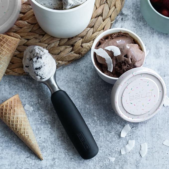 BALCI - 8oz Mini Ice Cream Containers with Silicone Lids (Set of 4) - Freezer Food Storage Containers, Reusable, LeakProof, For Homemade IceCream Containers - White with Sprinkles-CubbioJoy