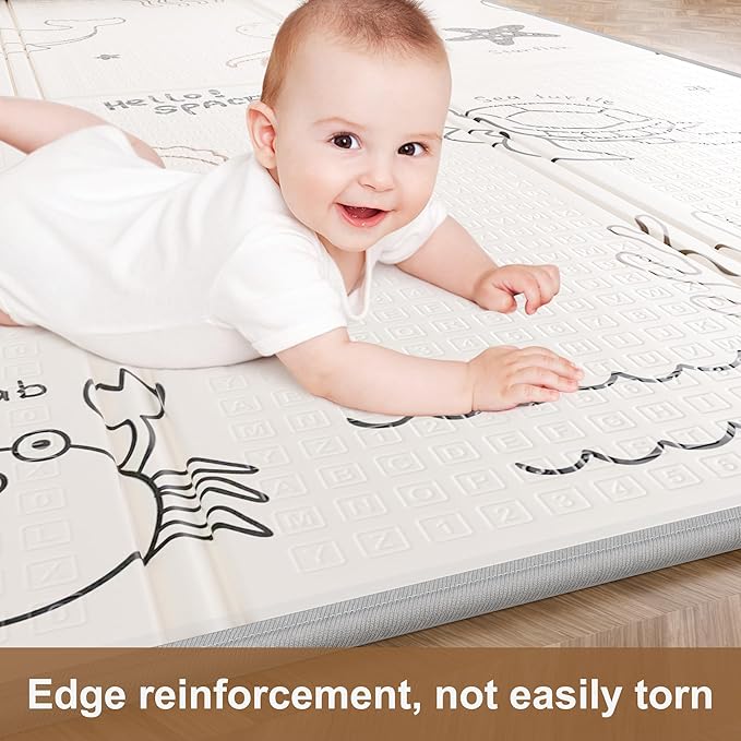 79x71 Foldable Play Mat for Baby, Extra Large Foam Play Mat Tummy Time and Crawling Mat, Waterproof & Anti-Slip Reversible Portable Baby Floor Mat for Infant, Toddler-CubbioJoy