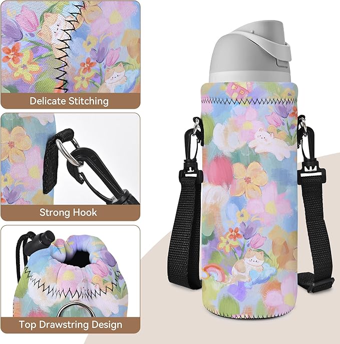 AUPET Water Bottle Sling Bag Carrier Crossbody Sleeve,Insulated Neoprene Bottle Case Holder Pouch Cover 500ML/17oz with Shoulder Strap for Walking Women Men-CubbioJoy