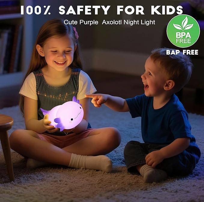 DREAMING MY DREAM Axolotl Night Light for Kids,Cute Axolotl Gifts lamp Rechargeable Light Table Bedside Lamp,LED Animal Silicone Nursery Night Lamp Cute Room Decor for Kids Girls Boys-CubbioJoy