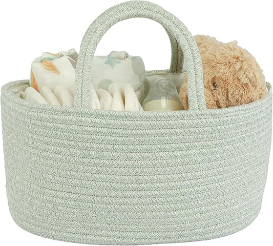 Diaper Caddy Organizer Cotton Rope Baby Basket Nursery Storage and Portable Tote Bag for Car Ideal Baby Shower Gifts and Registry Must-Have for Newborn Essentials light green-CubbioJoy