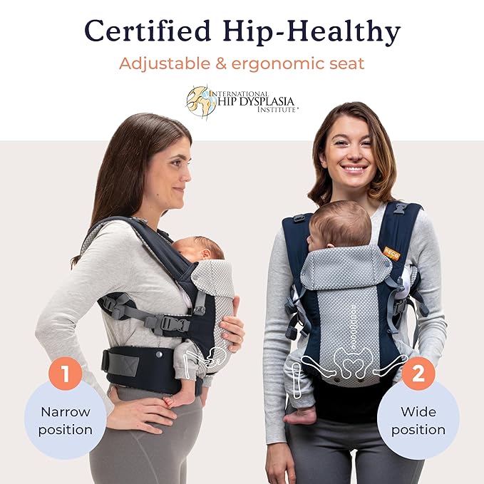 Beco Gemini Baby Carrier from Newborn to Toddler - Certified Ergonomic Newborn Baby Carrier for Infants and Children of 7-35 lbs - M Shape, Adjustable Seat, Breathable 3D Mesh (Cool Navy)-CubbioJoy