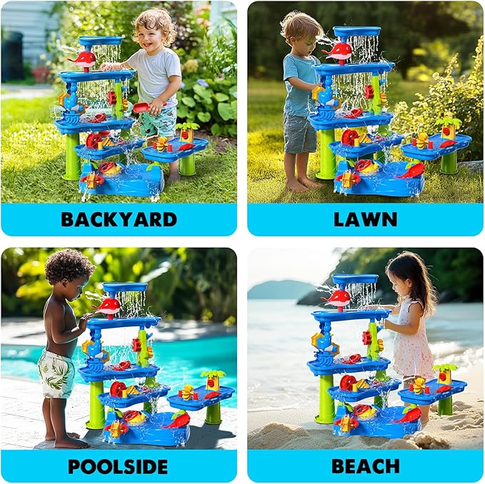 CozyBomB™ Water Table for Toddlers 3-5 | Outdoor Toys Water Play Table, Magnetic Fishing Toy Game, Summer Splash Pond Showers Sand Activity, Sensory Party Birthday Gift Kids Ages 4-8 9-12 (5-Tiers)-CubbioJoy