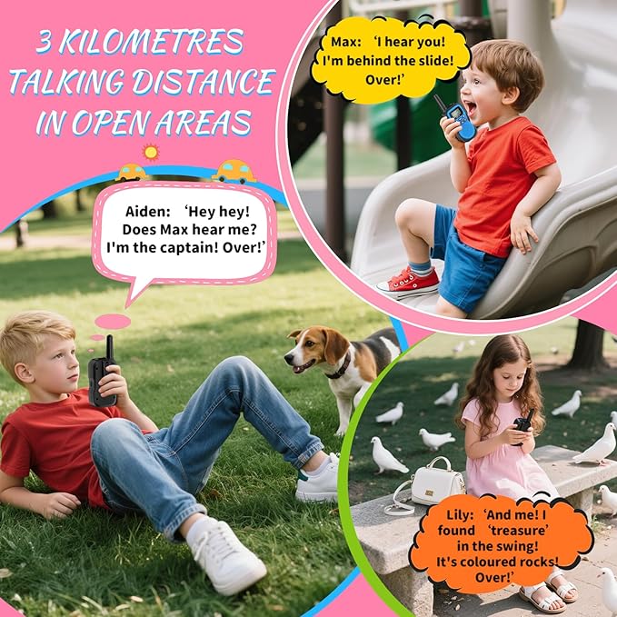 3 Pcs Walkie Talkies for Kids Rechargeable 3 KM Handheld Walkie Talkies Long Range 22 Channel 2 Way Radio Birthday Party Gifts for 3-12 Years Old Girls Boys Outside Adventure Camping Hiking-CubbioJoy
